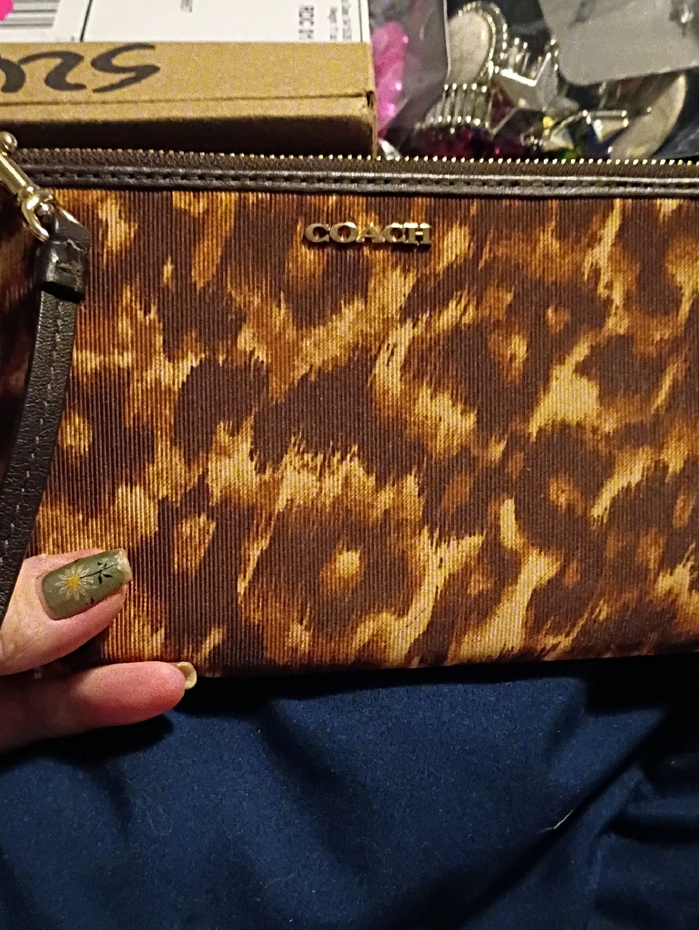 Coach Leopard-Print Wristlet in Brown & Tan